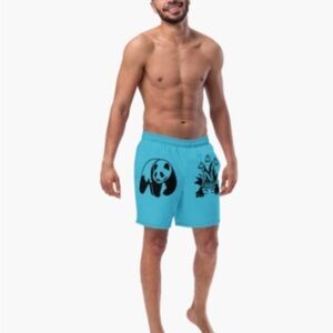 Blue Swim Shorts with Graphic Design